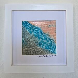 Original Abstract Art 7x7 Framed Acrylic Painting Coastal Modern Decor-NWT